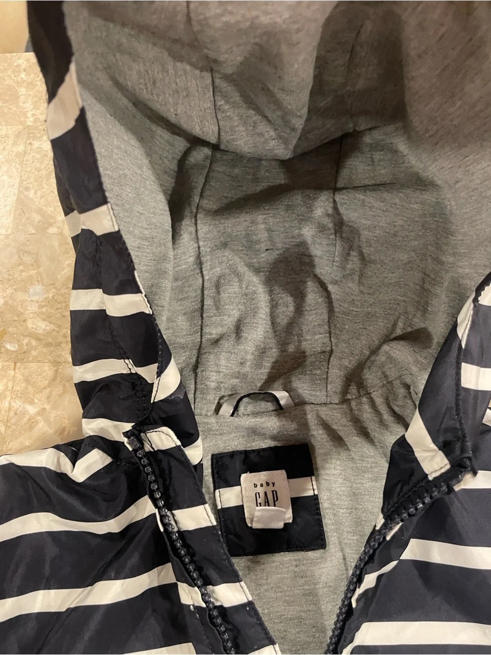 Fall Navy & White Striped Hooded Pullover lined windbreaker Jacket - Kids